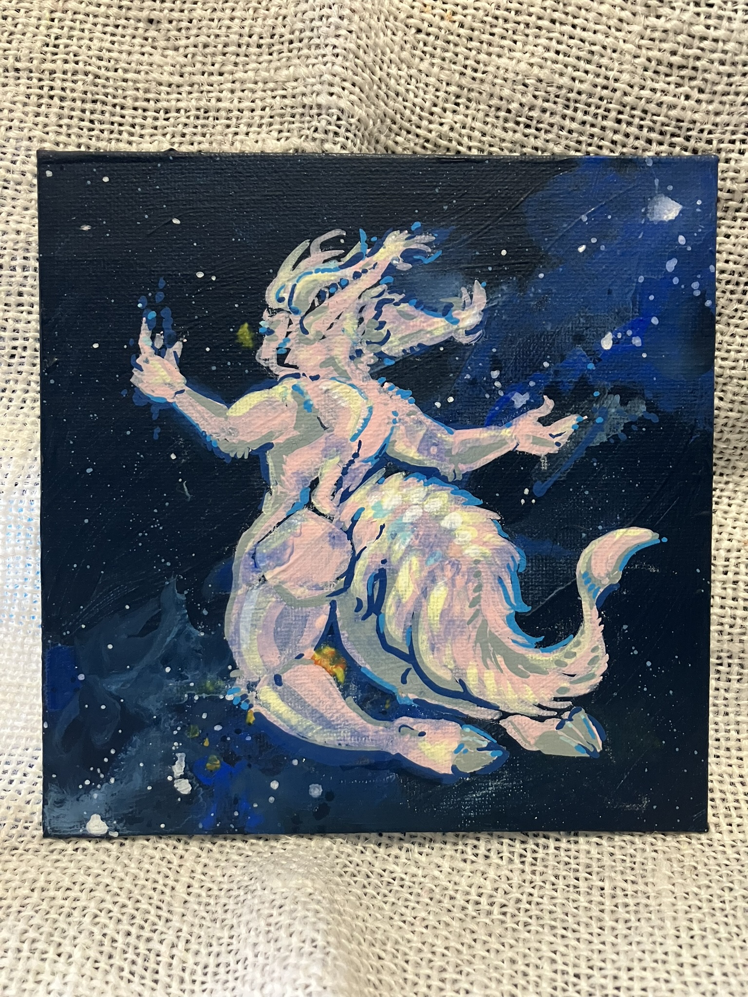 one of my small paintings that didn't sell at the convention - a pale male hekshanian on a space scape