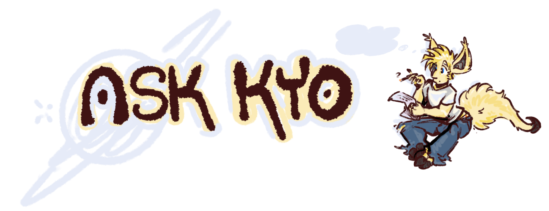 Ask Kyo, the fourth wall mail slot where you may ask the aging problematic alien catboy your questions. Kyotoshi is a character in my webcomic, Inhuman.